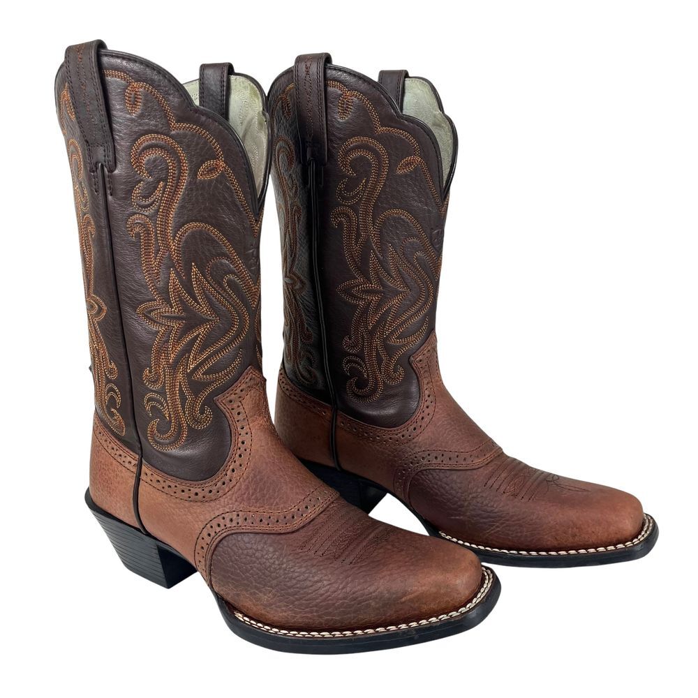 Ariat Women 7B Two Tone Leather Square Toe Western Rodeo Pull On Boots - Picture 4 of 12
